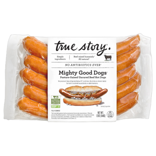 True Story Pasture-Raised Uncured ABF Beef Mighty Dogs (Natural Casing)